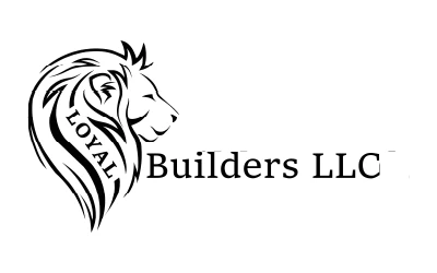 Loyal Builders LLC logo of a lion's head in black